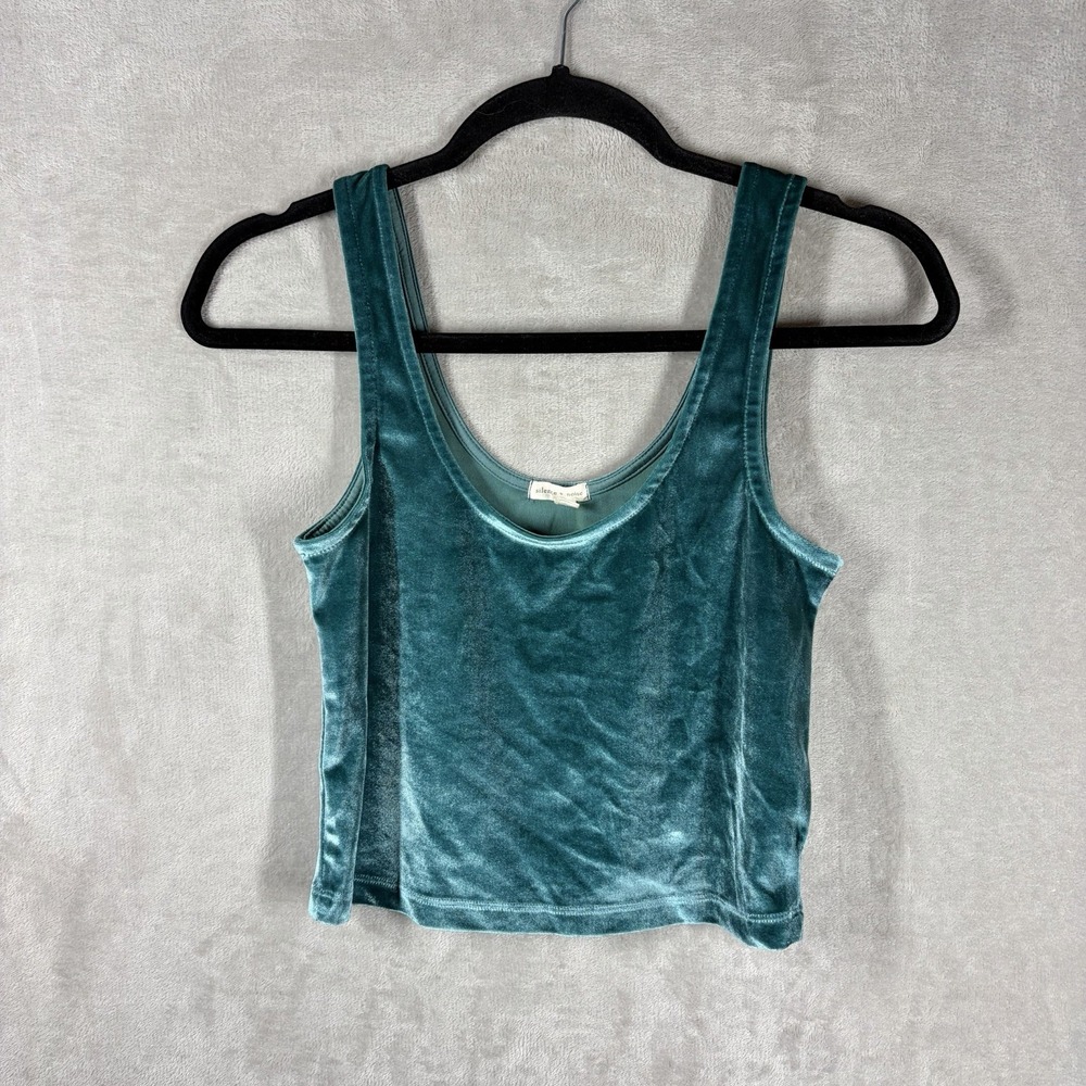 Velvet Scoop Neck Crop Tank Top Teal Size XS Grunge Revival 90s Indie Sleaze